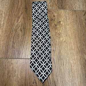 VTG Sears Kings Road Shop Mens 100% Silk Tie Brown Geometric AOP Luxury retro